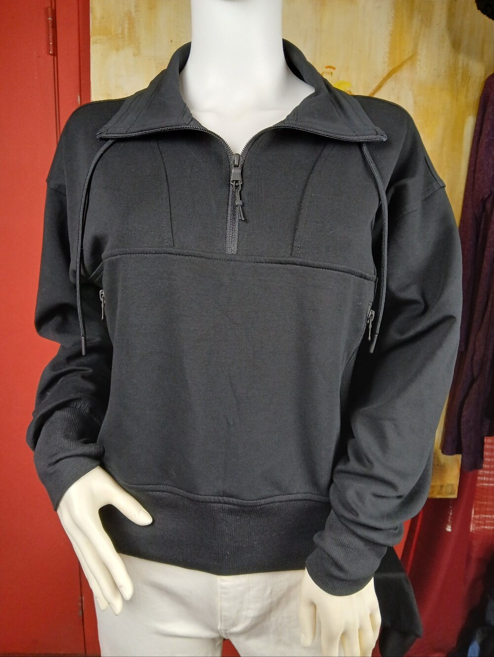 Old Navy Active Fleece Quarter Zip Pullover Black Cropped Sweatshirt Size Small